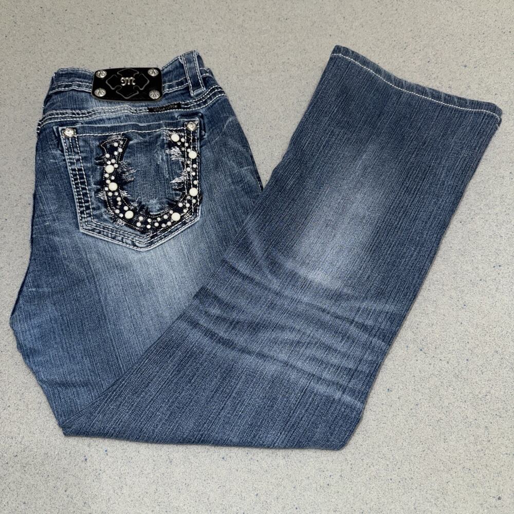 Miss Me Embellished Horse Shoe Faux Pocket MidRise Easy Boot Jeans SZ 32 (32x28)
